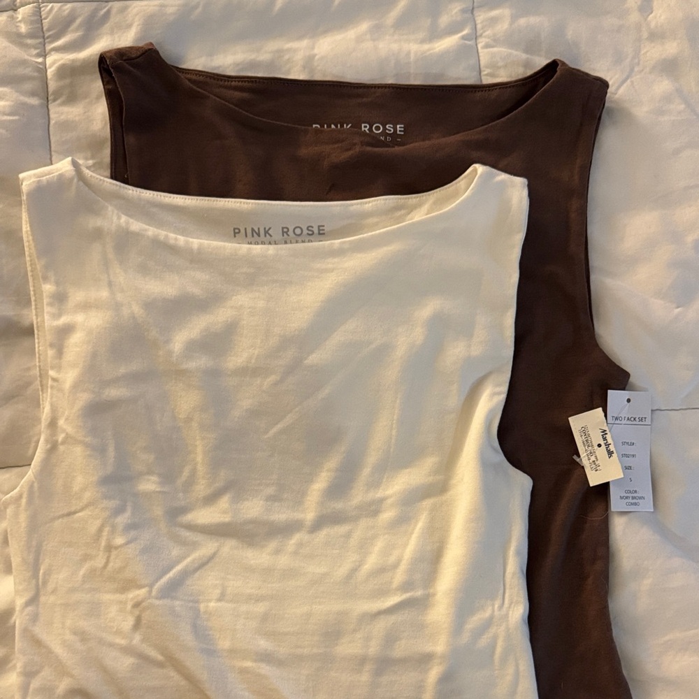 Pink Rose Women's Tank Tops - White and Brown